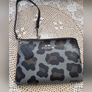 Coach Leopard Wristlet  Gray/Black/Brown